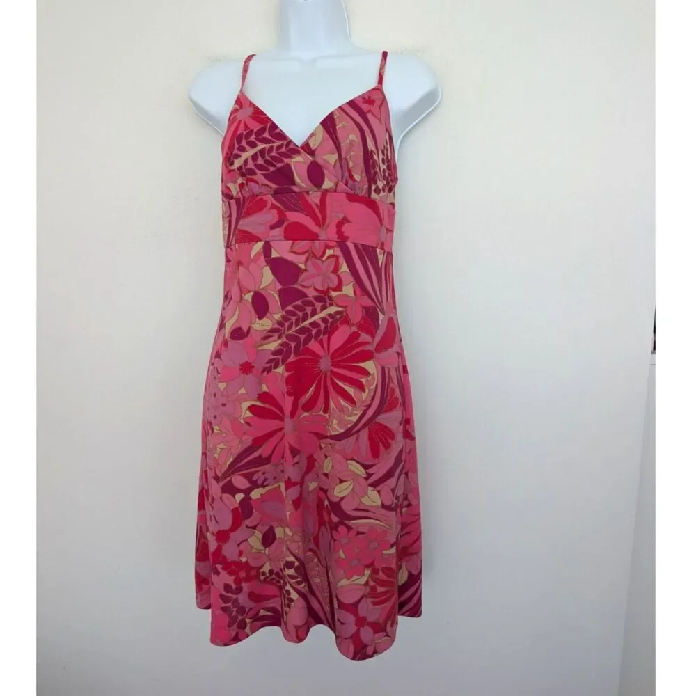 Vtg Y2K Express Babydoll Strappy Floral Pink Dress Sz 3/4 Tropical